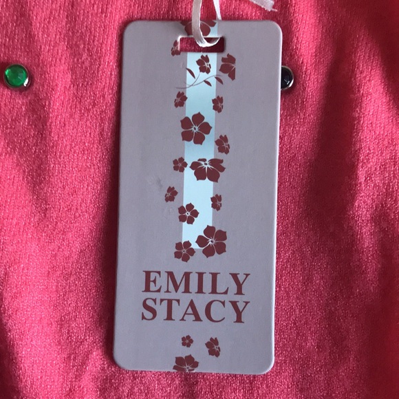 Emily Stacy thin pink sweater w/multicolored stones and pink fuzzy balls Size L - Picture 5 of 9